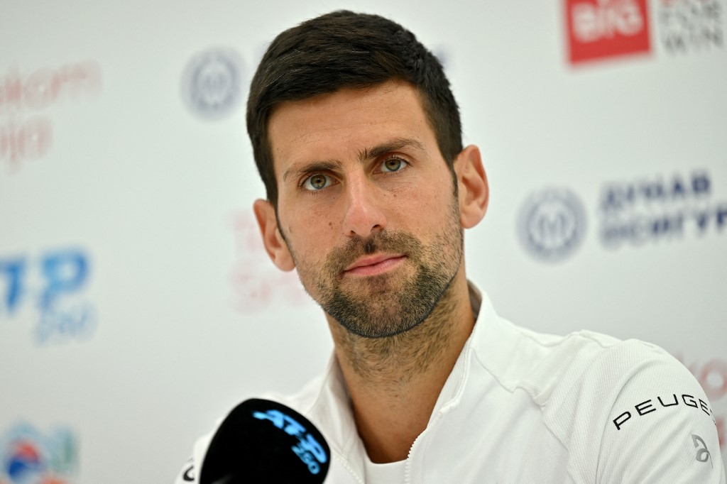 Serbia's Novak Djokovic attends a press conference during the Serbia Tennis Open ATP 250 series tournament in Belgrade on April 18, 2022. 