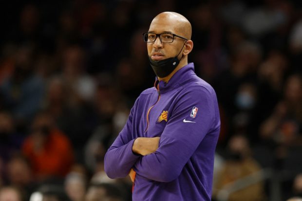 Head coach Monty Williams of the Phoenix Suns during the first half of the NBA game at Footprint Center on January 24, 2022 in Phoenix, Arizona.