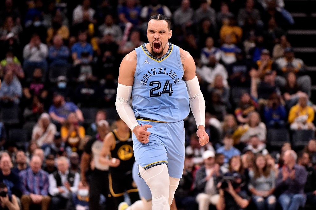 Dillon Brooks #24 of the Memphis Grizzlies reacts during the first half against the Golden State Warriors at FedExForum on March 28, 2022 in Memphis, Tennessee. 