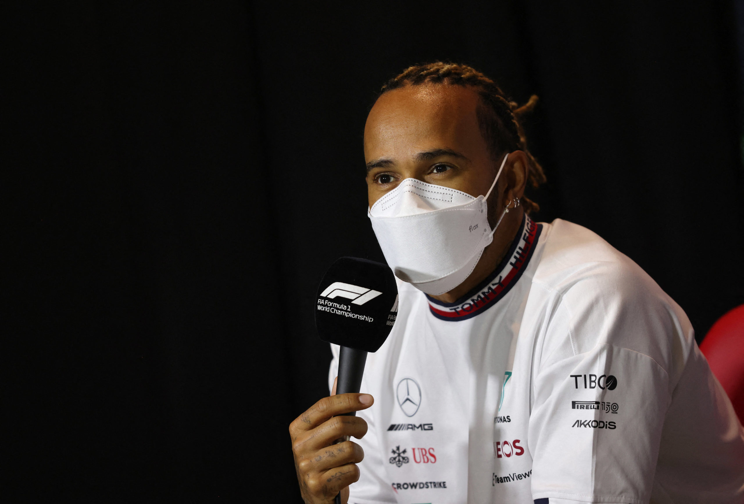 FILE PHOTO: Formula One F1 - Saudi Arabia Grand Prix - Jeddah Corniche Circuit, Jeddah, Saudi Arabia - March 25, 2022 Mercedes' Lewis Hamilton during a press conference