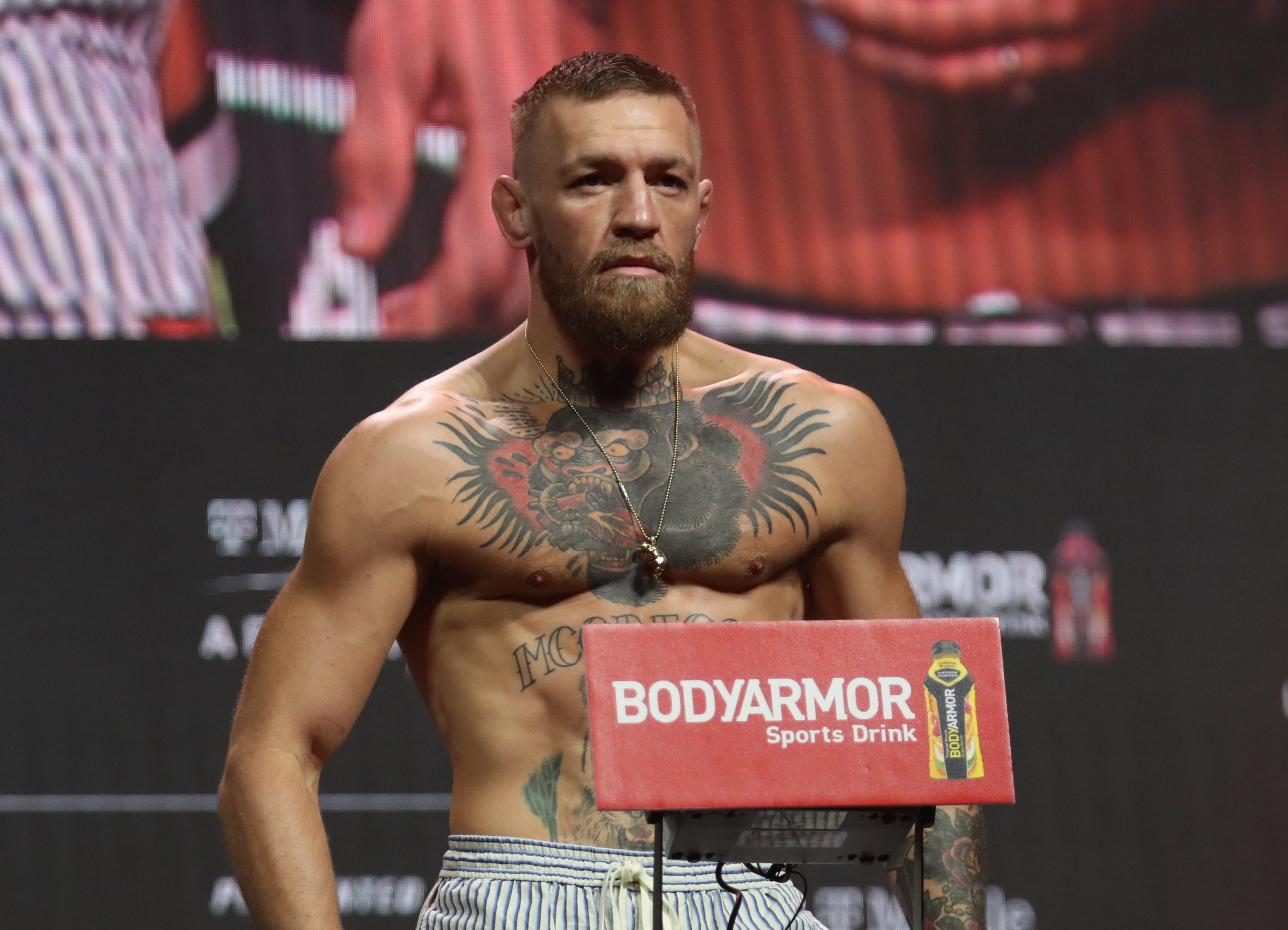 MMA - UFC264 - Dustin Poirier v Conor McGregor - Weigh in - T-Mobile Arena, Las Vegas, United States - July 9, 2021 Conor McGregor during  the weigh-in 