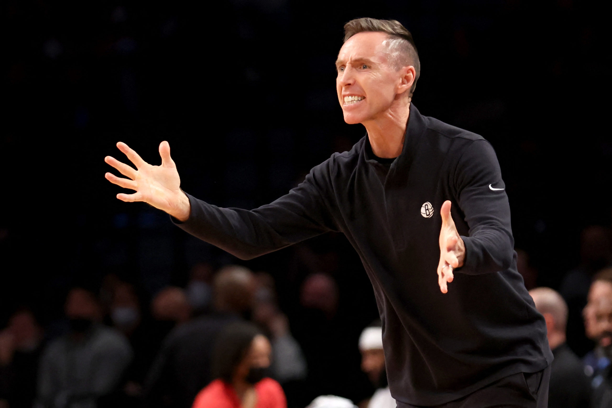 Brooklyn Nets head coach Steve Nash coaches against the Cleveland Cavaliers during the third quarter at Barclays Center. M