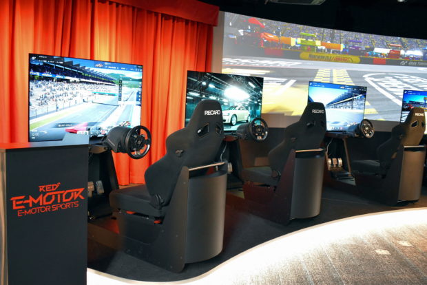 A general view of motor racing simulators at Red Tokyo Tower esports park, in Tokyo, Japan April 20, 2022. 