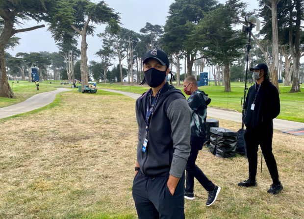 FILE PHOTO: Golden State Warriors guard Stephen Curry takes in the action at the PGA Championship at TPC Harding Park, amid the global outbreak of the coronavirus disease (COVID-19), in San Francisco, California, U.S. August 9, 2020.