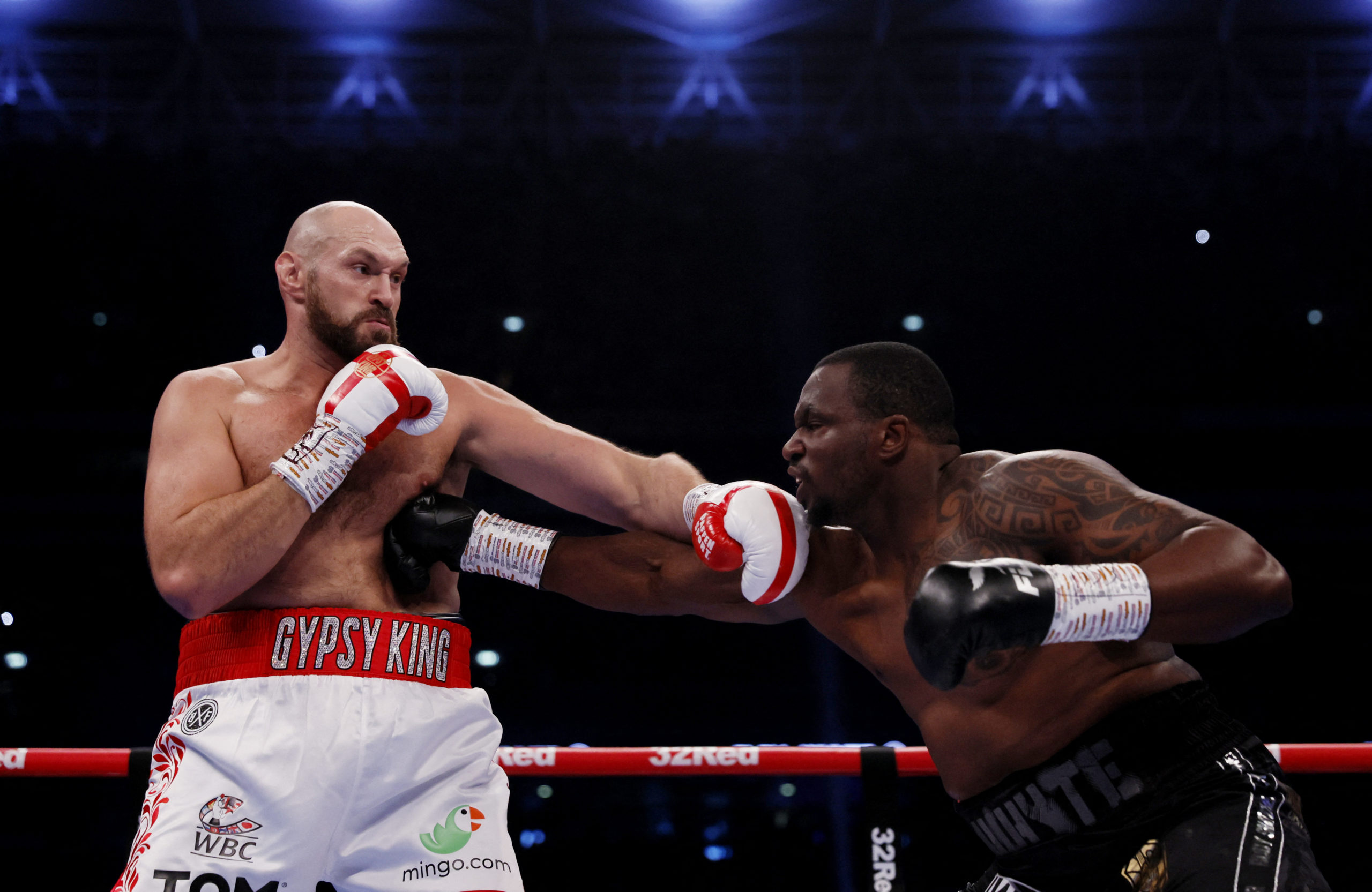 FILE PHOTO: Boxing - Tyson Fury v Dillian Whyte - WBC World Heavyweight Title - Wembley Stadium, London, Britain - April 23, 2022  Tyson Fury in action against Dillian Whyte 