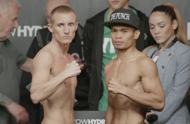Paul Butler and Jonas Sultan during weigh-ins ahead of their fight. PROBELLUM VIDEO