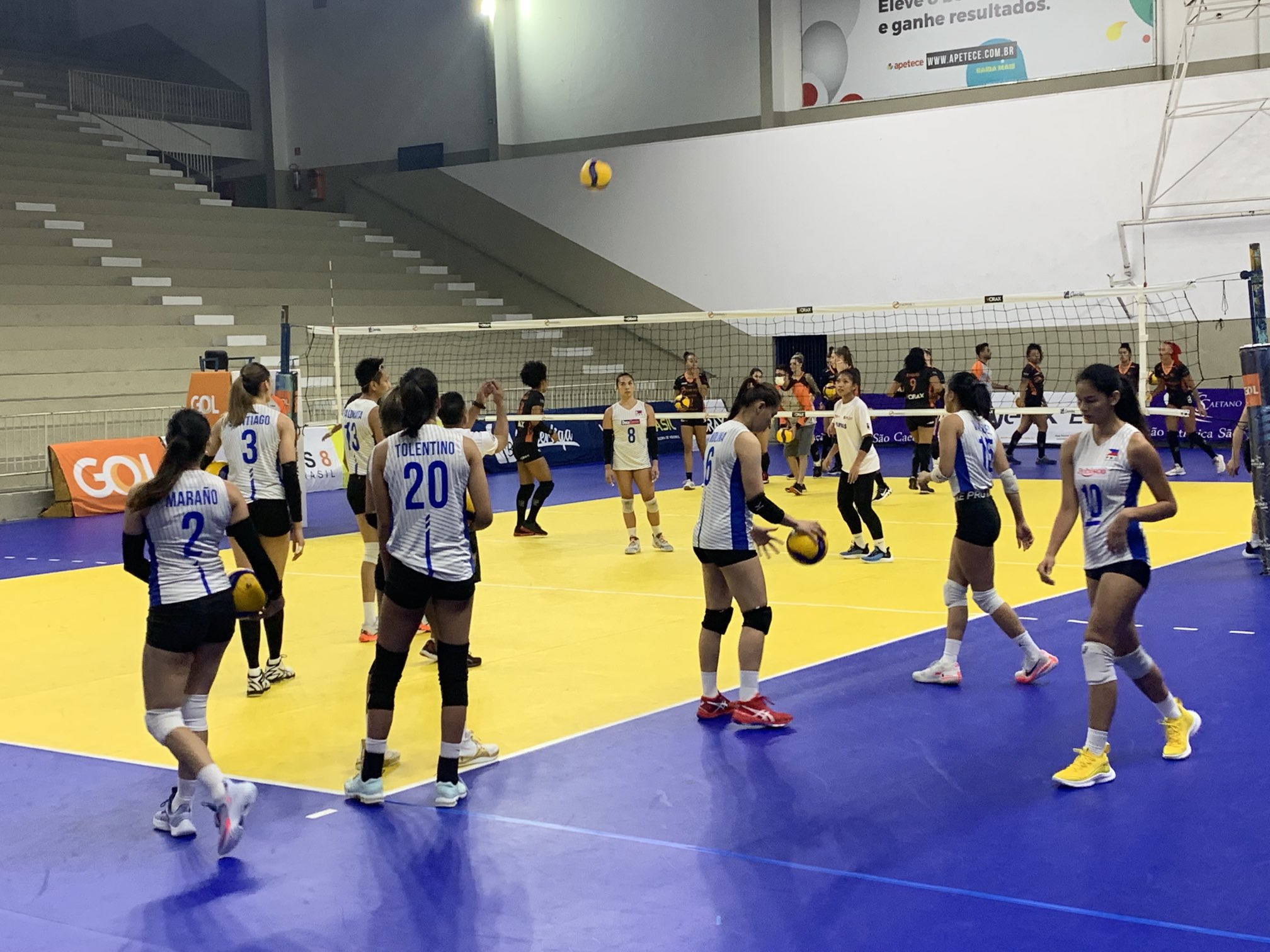 PH women's volleyball team warming up for a tune-up game in Brazil. 