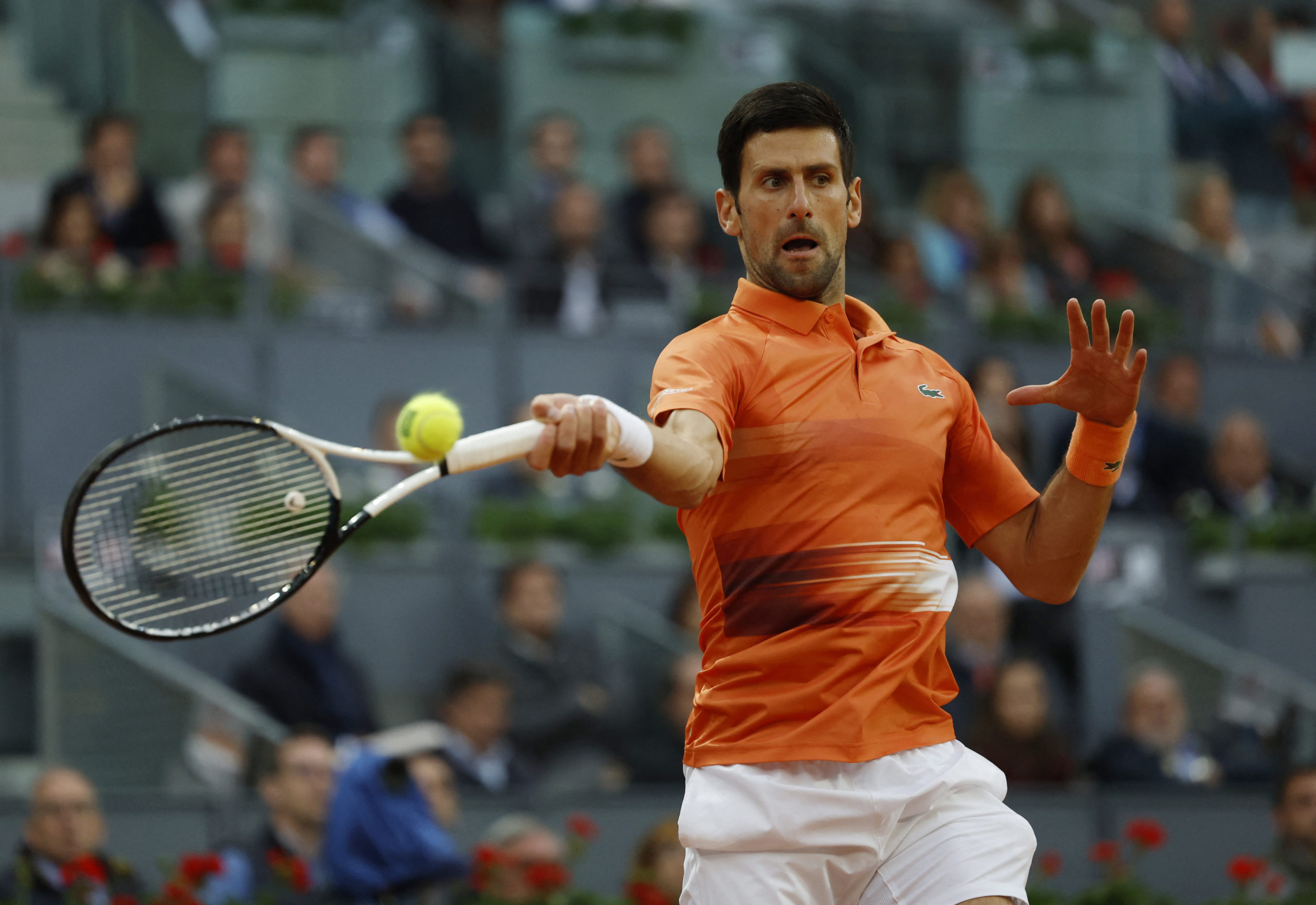 Tennis -  ATP Masters 1000 - Madrid Open - Caja Magica, Madrid, Spain - May 3, 2022 Serbia's Novak Djokovic in action during his second round match against France's Gael 