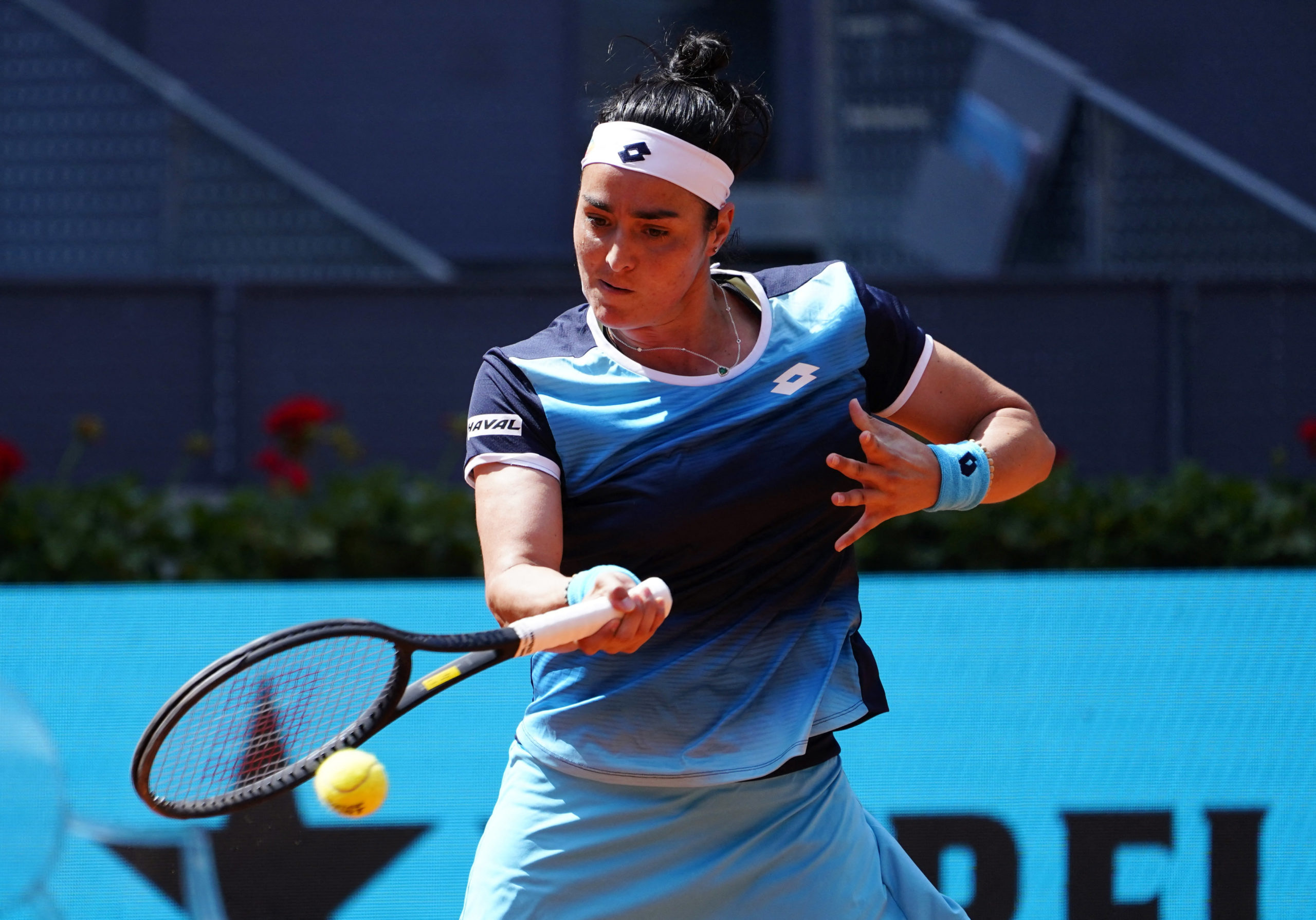 Tennis - WTA Masters 1000 - Madrid Open - Caja Magica, Madrid, Spain - May 4, 2022 Tunisia's Ons Jabeur in action during her quarter final match against Romania's Simona Halep 