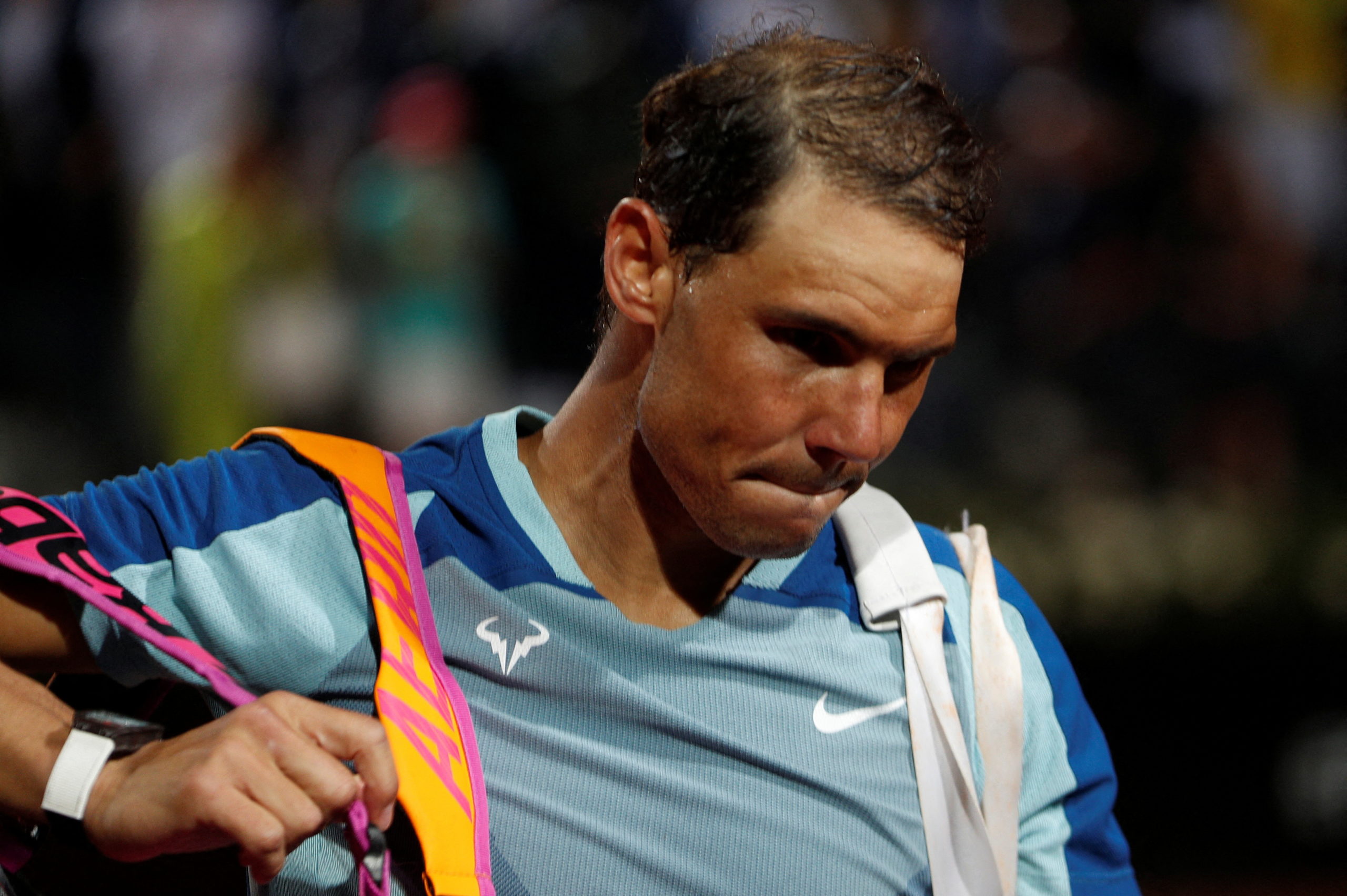 FILE PHOTO: Tennis - ATP Masters 1000 - Italian Open - Foro Italico, Rome, Italy - May 12, 2022 Spain's Rafael Nadal leaves court after losing his third round match against Canada's Denis Shapovalov REUTERS/Guglielmo Mangiapane/File Photo