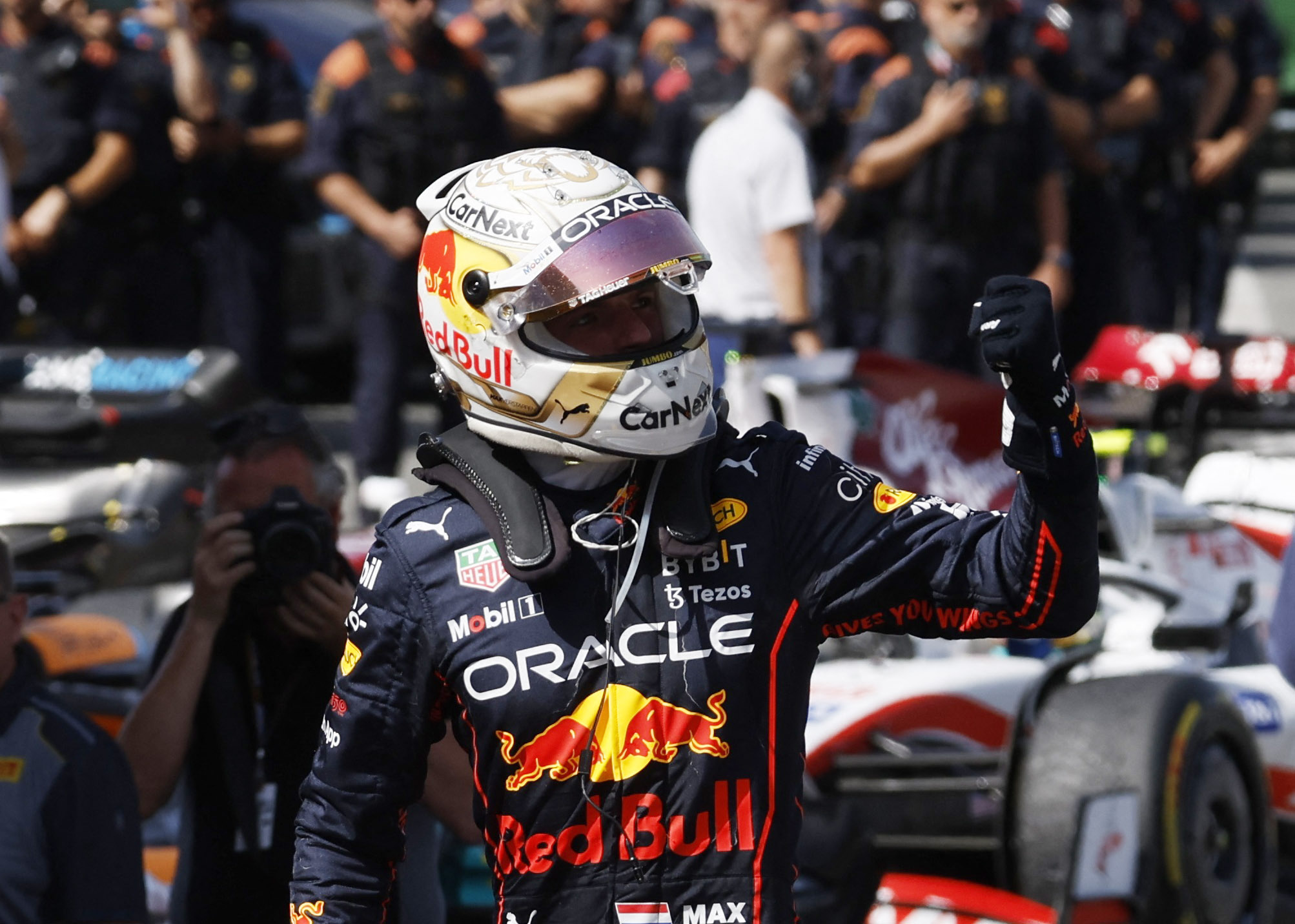 FILE PHOTO: Formula One F1 - Spanish Grand Prix - Circuit de Barcelona-Catalunya, Barcelona, Spain - May 22, 2022 Red Bull's Max Verstappen celebrates after winning the race REUTERS/Albert Gea