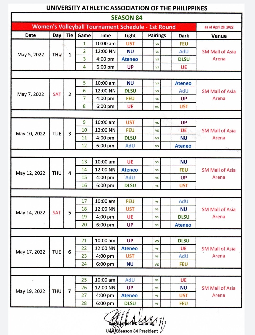 Jadwal babak pertama bola voli putri UAAP