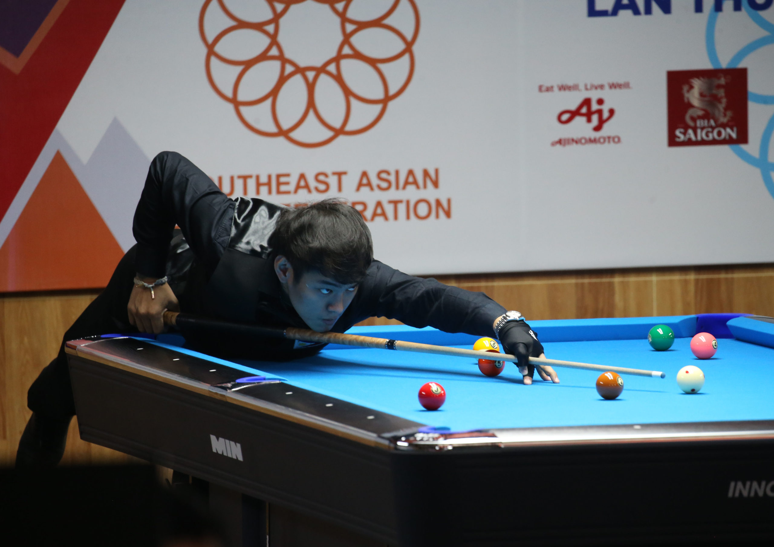 Johann Chua during the men's 9-ball billiards final in the 31st SEA Games in Hanoi, Vietnam. SEA GAMES POOL