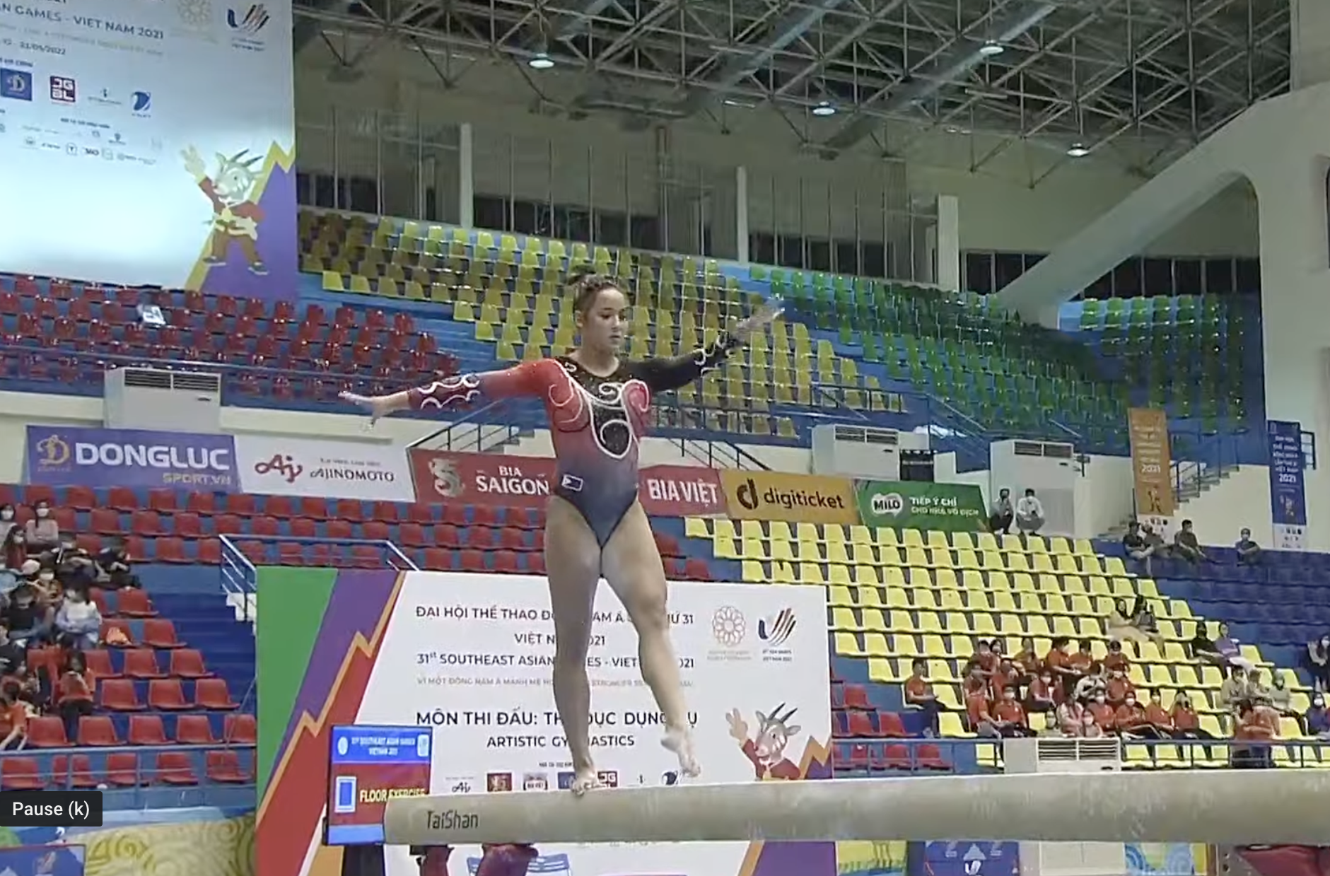 Aleah Finnegan during the women's balance beam competition in the 31st SEA Games.
