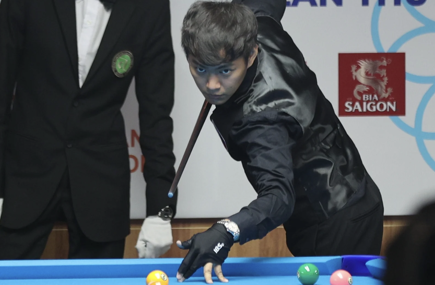 Johann Chua playing in the men's 9 ball event during the 31st SEA Games in Hanoi, Vietnam. SEA GAMES POOL