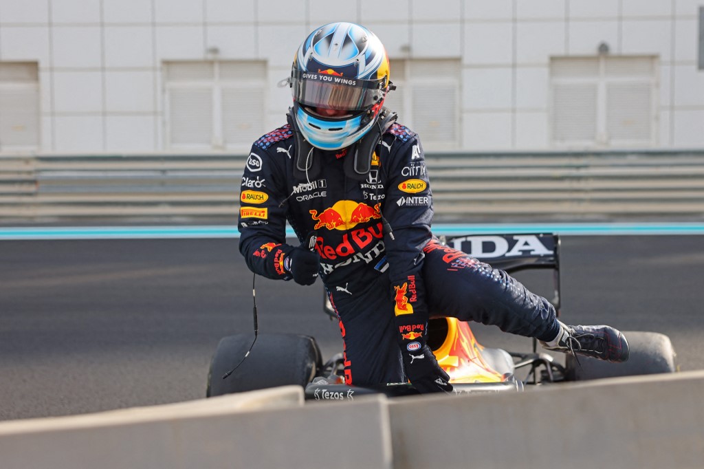 Red Bull's Estonian driver Juri Vips crashes during the post-season test at the Yas Marina circuit in Abu Dhabi, on December 14, 2021