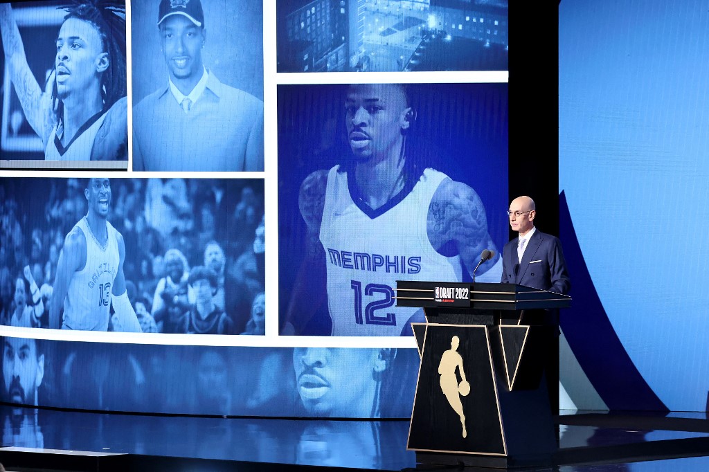 NBA commissioner Adam Silver announces a pick by the Memphis Grizzlies during the 2022 NBA Draft at Barclays Center on June 23, 2022 in New York City.