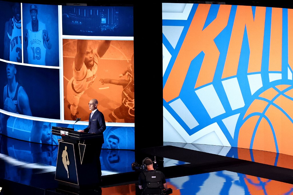 NBA commissioner Adam Silver announces a pick by the New York Knicks during the 2022 NBA Draft at Barclays Center on June 23, 2022 in New York City.