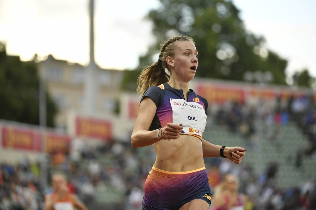 Netherlands's Femke Bol wins the 400m hurdles