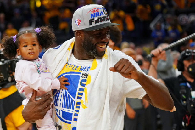 Golden State Warriors forward Draymond Green (23) celebrates after winning game five of the 2022 western conference finals against the Dallas Mavericks at Chase Center. Mandatory Credit: Cary Edmondson-USA TODAY Sports