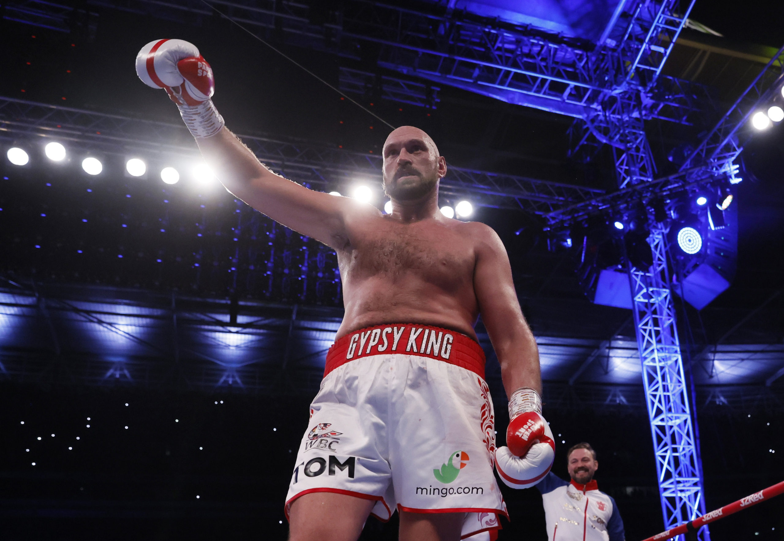 FILE PHOTO: Boxing - Tyson Fury v Dillian Whyte - WBC World Heavyweight Title - Wembley Stadium, London, Britain - April 23, 2022 Tyson Fury celebrates winning his fight against Dillian Whyte Action Images via Reuters/Andrew Couldridge