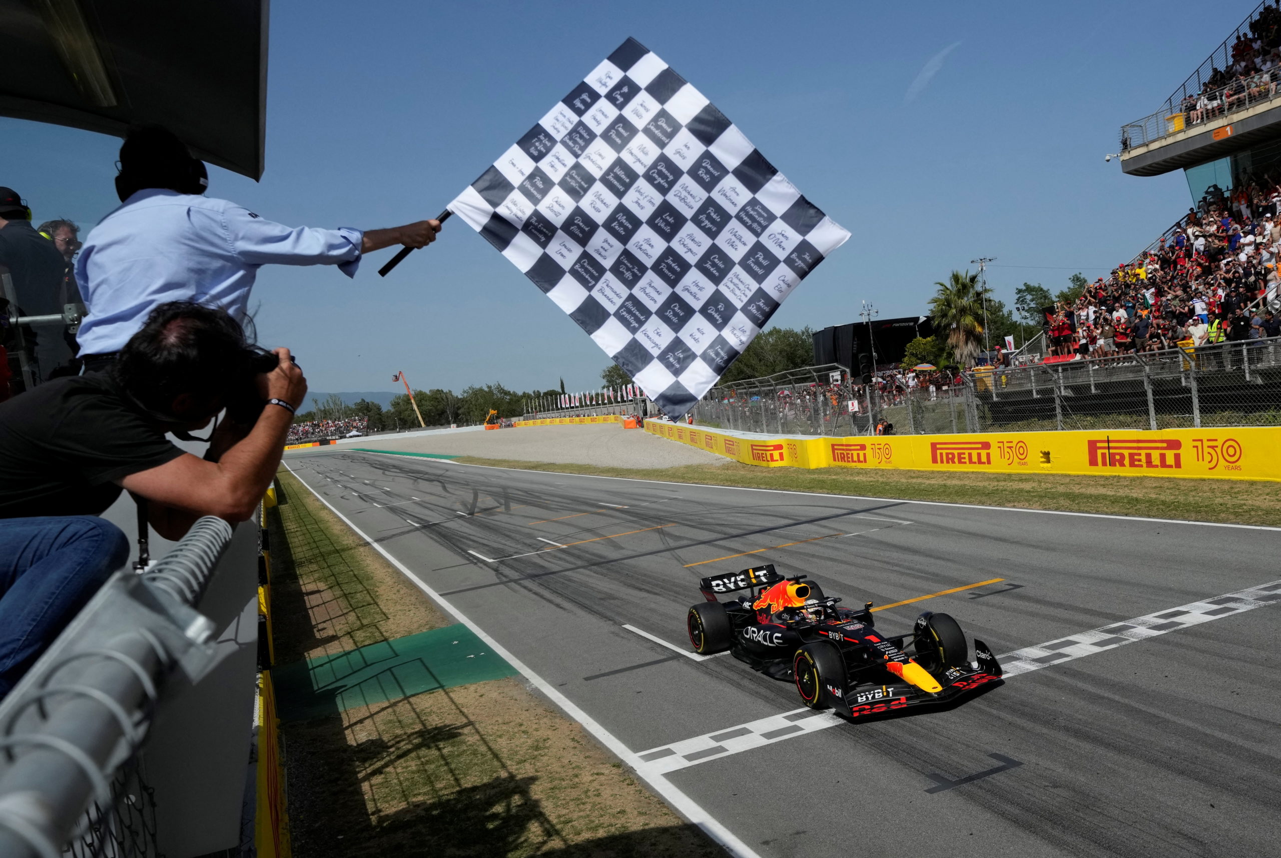  Spanish Grand Prix - Circuit de Barcelona-Catalunya, Barcelona, Spain - May 22, 2022 Red Bull's Max Verstappen crosses the line to win the race