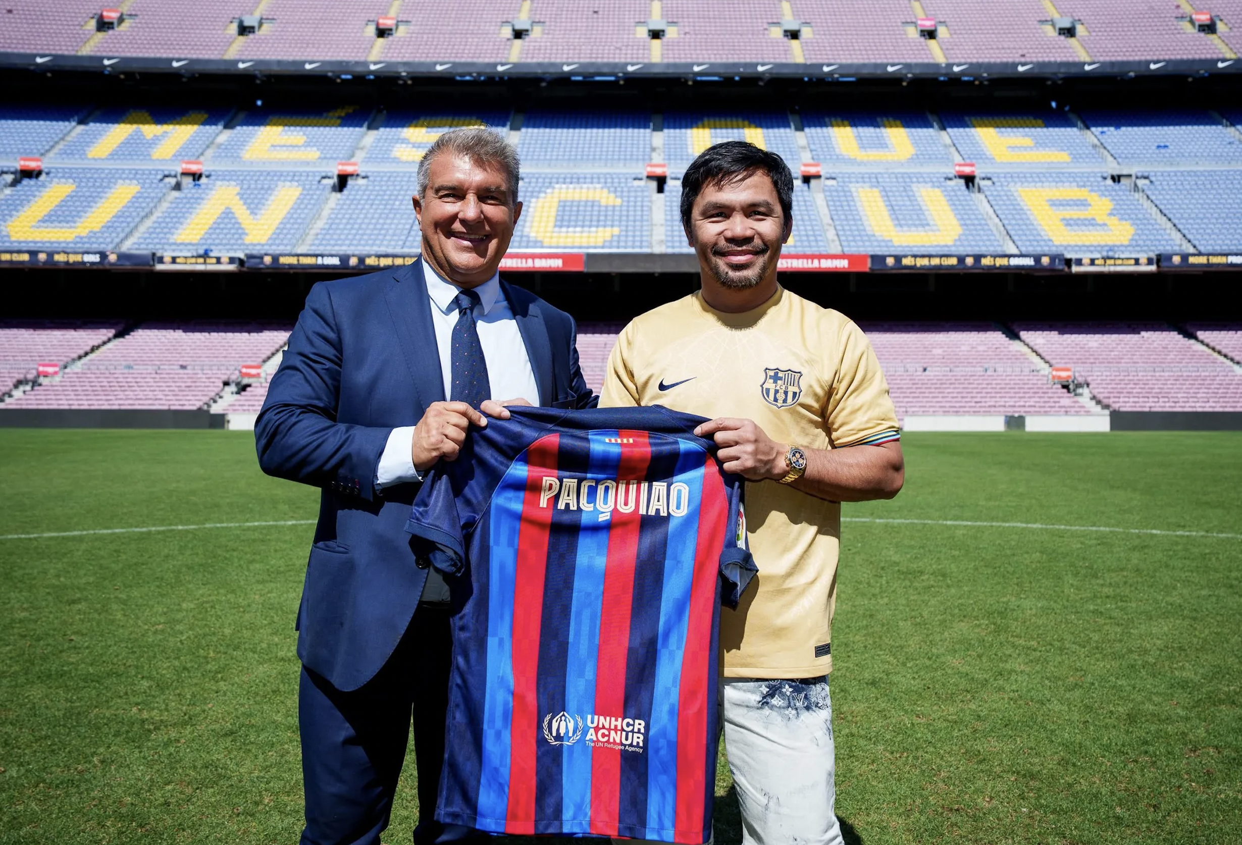 FC Barcelona President Joan Laporta with boxing legend Manny Pacquiao. 