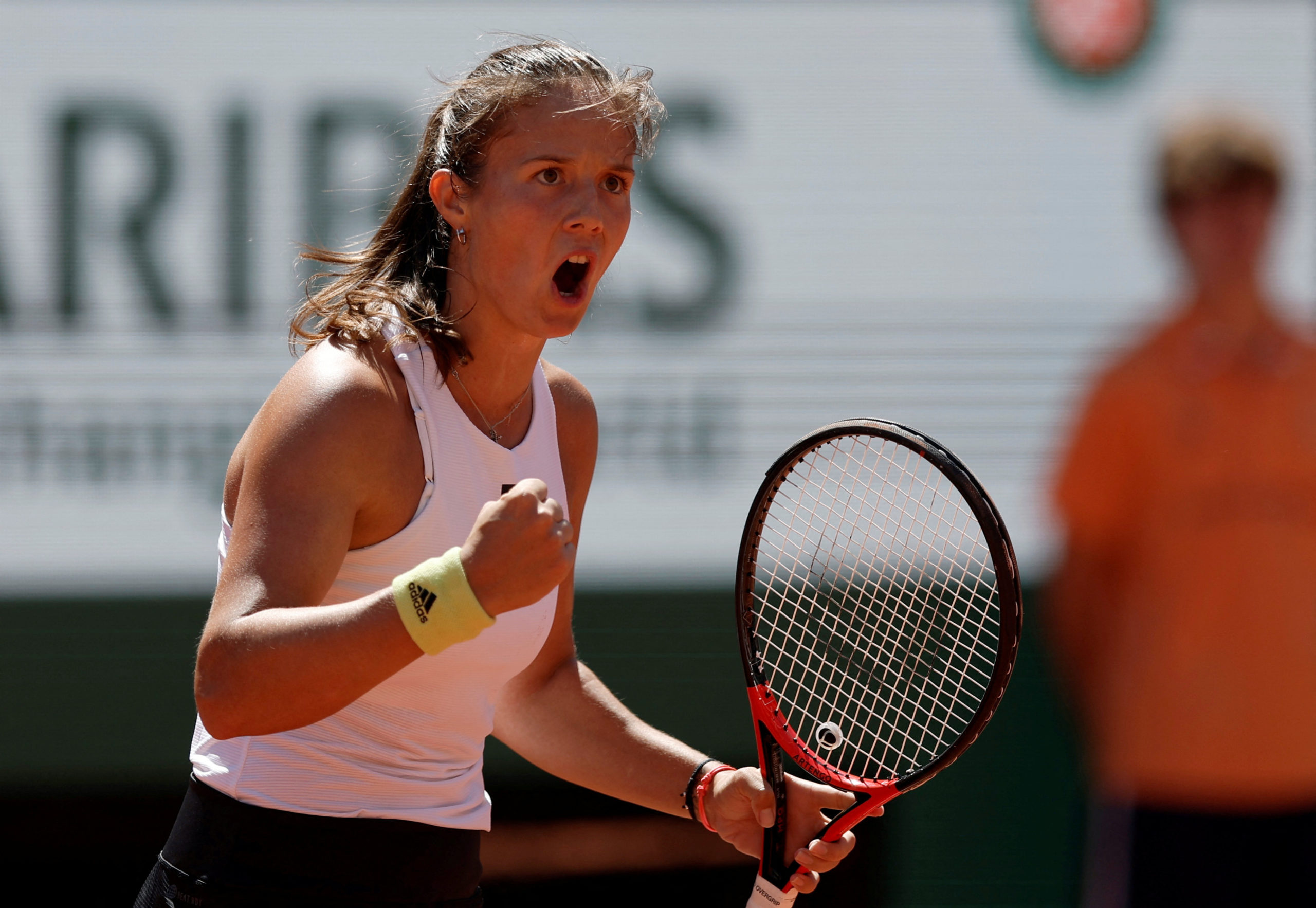 Russia's Daria Kasatkina reacts during her French Open semi final match against Poland's Iga Swiatek