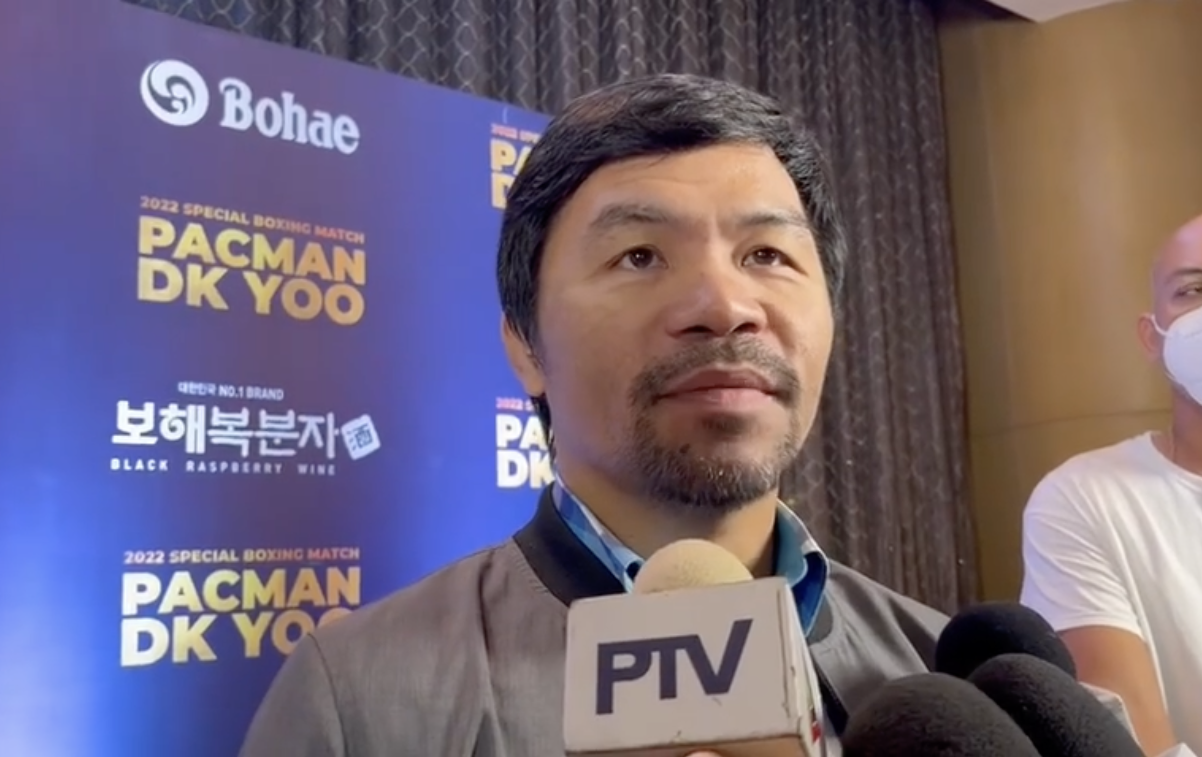 Manny Pacquiao ahead of the press conference for his exhibtion match against DK Yoo. 