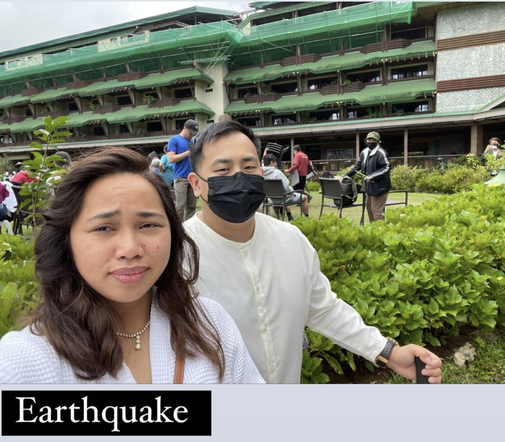 Hidilyn Diaz with her husband Julius Naranjo in the aftermath of the earthquake which happened the day after their wedding.