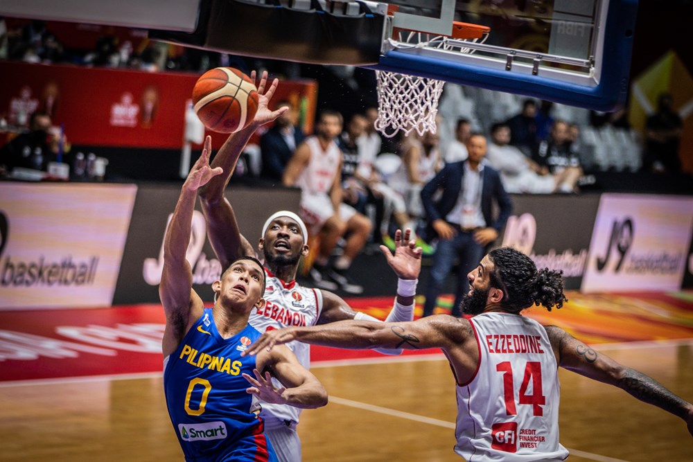 Gilas Pilipinas' Thirdy Ravena against Lebanon in the 2022 Fiba Asia Cup. 