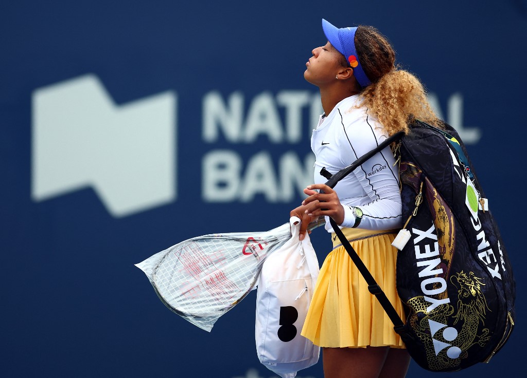Naomi Osaka of Japan walks off the court after she retired early from her match against Kaia Kanepi of Estonia during the National Bank Open, part of the Hologic WTA Tour, at Sobeys Stadium on August 9, 2022 in Toronto, Ontario, Canada.   