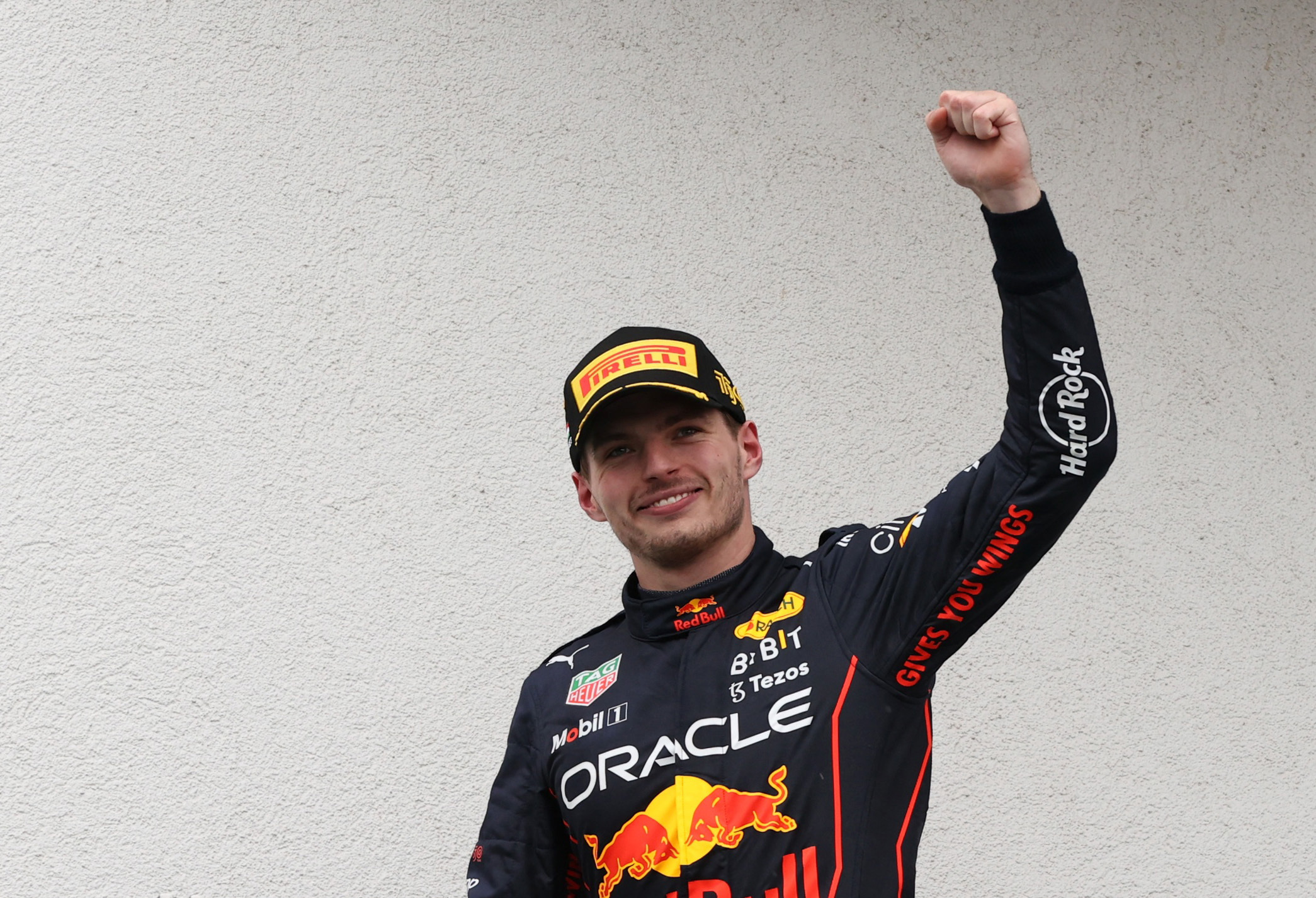 Formula One F1 - Hungarian Grand Prix - Hungaroring, Budapest, Hungary - July 31, 2022 Red Bull's Max Verstappen celebrates on the podium after winning the race 