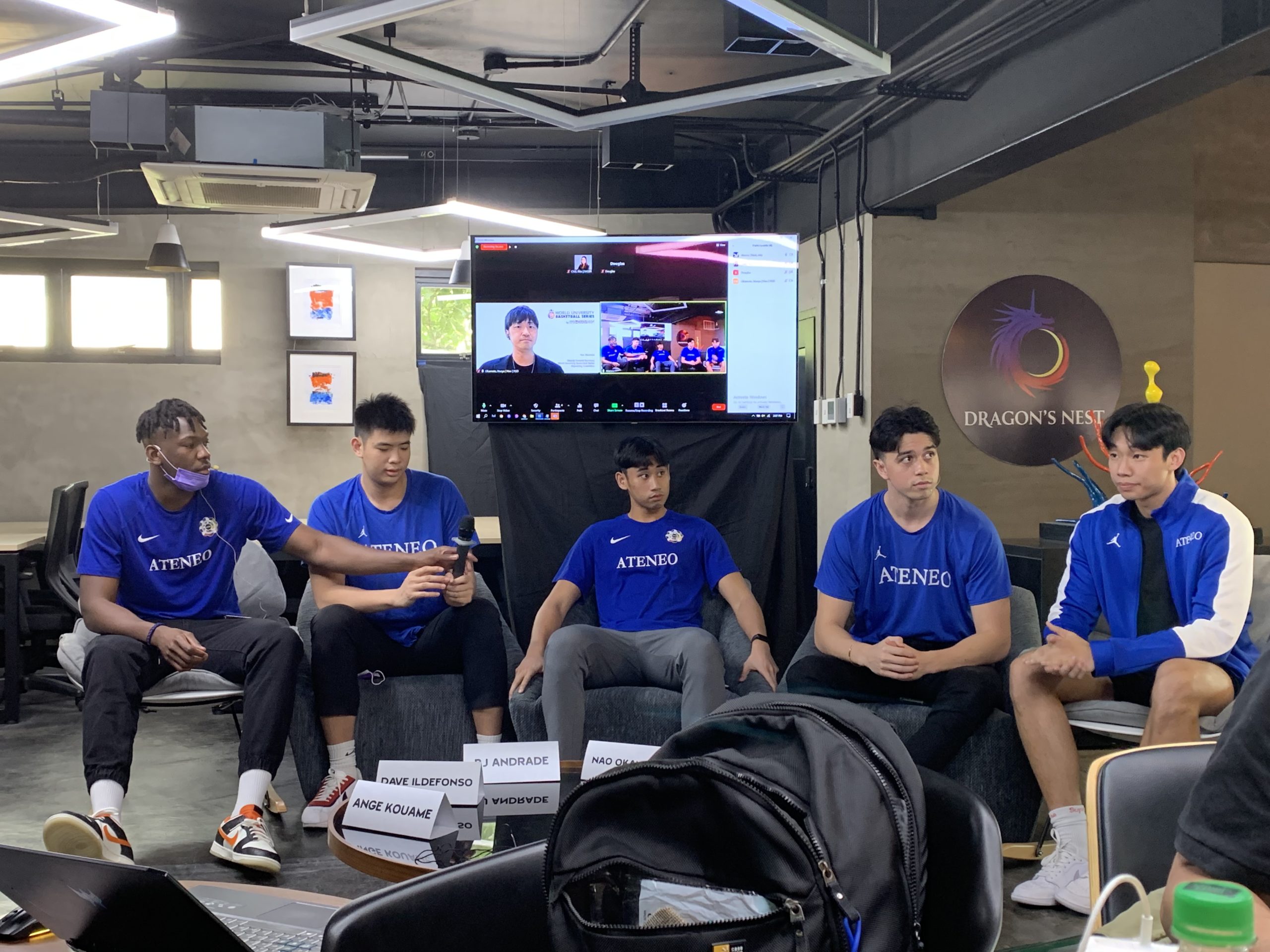 Ateneo Blue Eagles' Ange Kouame, Geo Chiu, BJ Andrade, Chris Koon and Dave Ildefonso during a press conference on Thursday