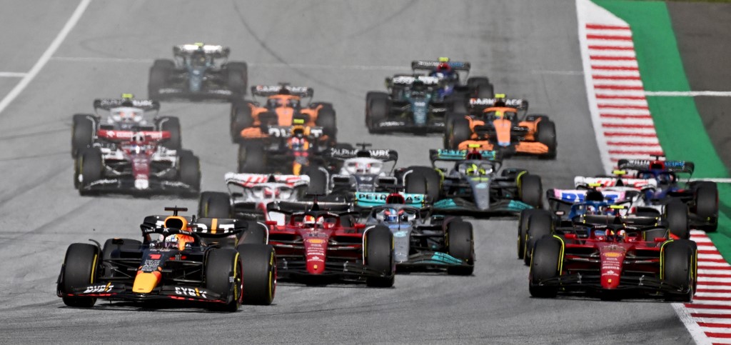 Red Bull Racing's Dutch driver Max Verstappen (foreground L) and other drivers compete during the sprint qualifying at the Red Bull Ring race track in Spielberg, Austria, on July 9, 2022, ahead of the Formula One Austrian Grand Prix. (