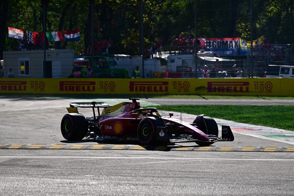 egasque driver Charles Leclerc steers his car during the qualifying session ahead of the Italian Formula One Grand Prix at the Autodromo Nazionale circuit in Monza on September 10, 2022. 