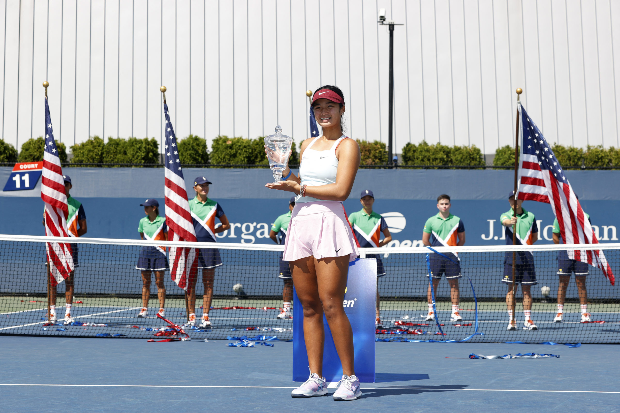 Alexandra Eala of Philippines celebrates with the championship trophy after defeating Lucie Havlickova of Czech Republic during their Junior Girl's Singles Final match on Day Thirteen of the 2022 US Open at USTA Billie Jean King National Tennis Center on September 10, 2022 in the Flushing neighborhood of the Queens borough of New York City.