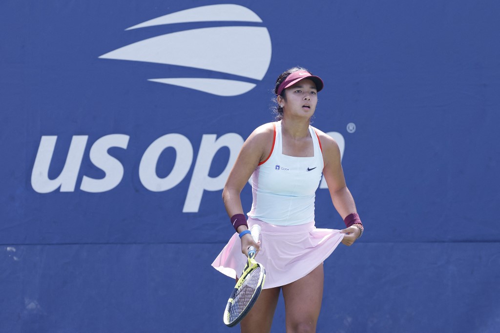Alexandra Eala of Philippines looks on against Lucie Havlickova of Czech Republic during their Junior Girl's Singles Final match on Day Thirteen of the 2022 US Open at USTA Billie Jean King National Tennis Center on September 10, 2022 in the Flushing neighborhood of the Queens borough of New York City. 