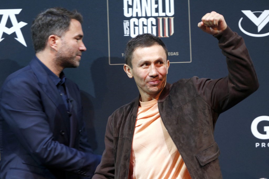  Boxer Gennady Golovkin arrives for a news conference at the KA Theatre at MGM Grand Hotel & Casino on September 15, 2022 in Las Vegas, Nevada.