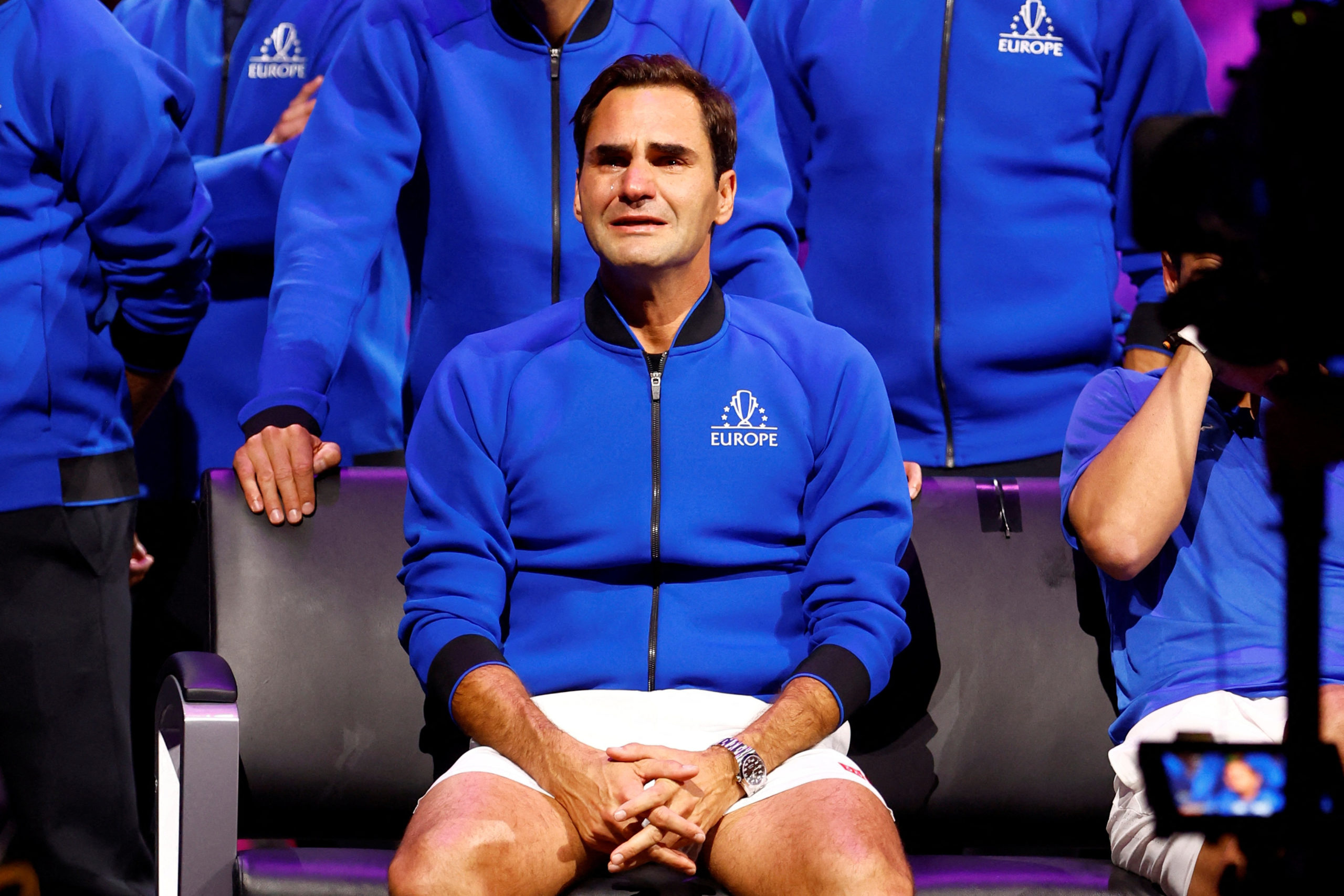 Tennis - Laver Cup - 02 Arena, London, Britain - September 24, 2022  Team Europe's Roger Federer reacts at the end of his last match after announcing his retirement 