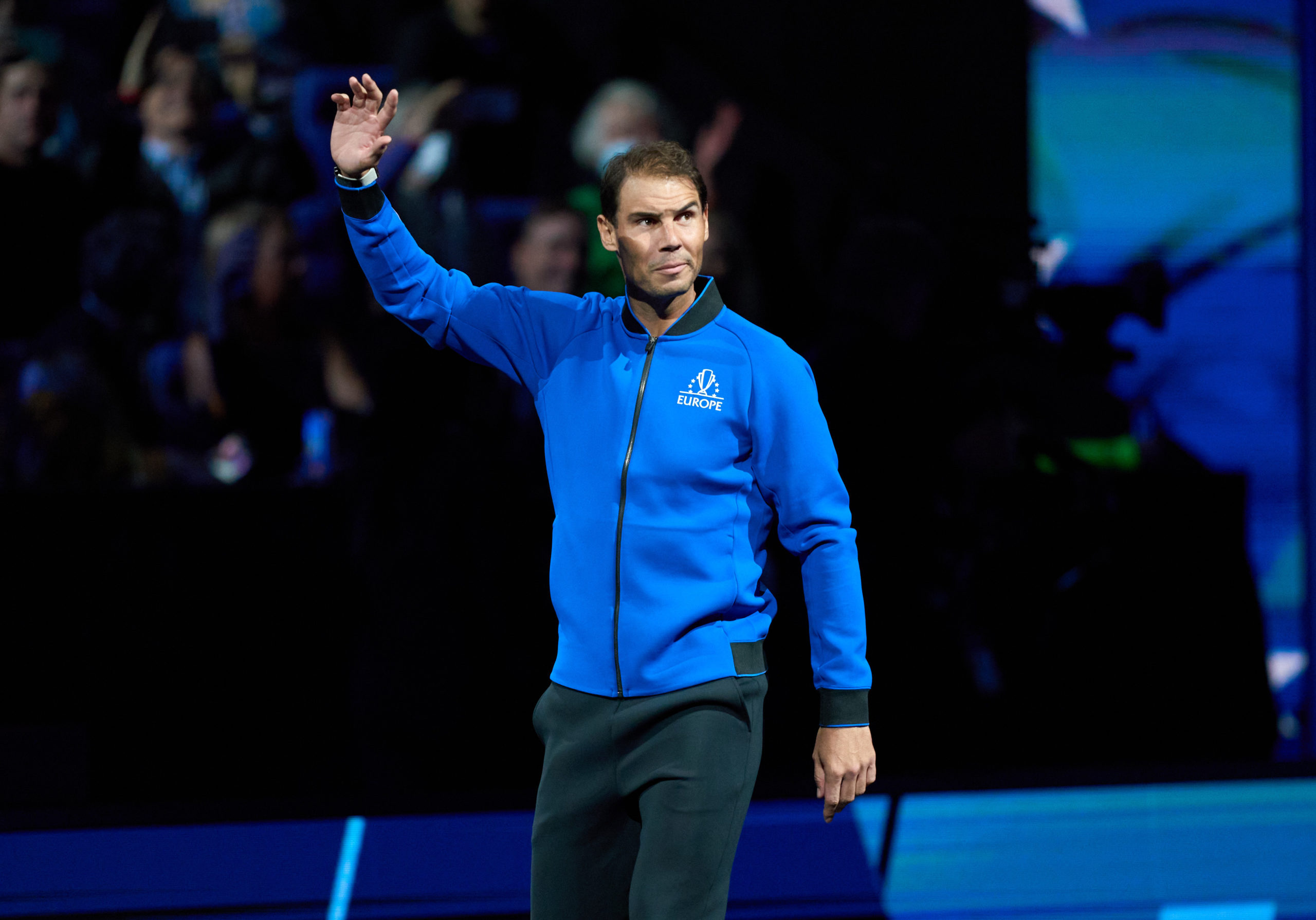 Sep 23, 2022; London, United Kingdom;  Rafael Nadal (ESP) of Team Europe  arrives on court for the opening of the Laver Cup tennis event.