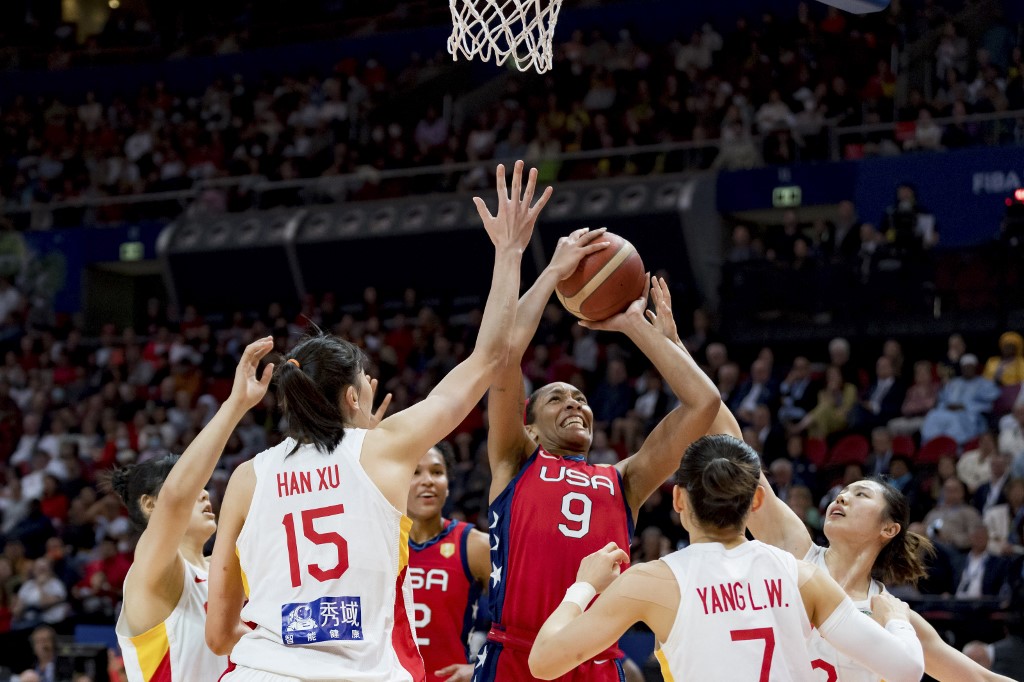 A'Ja Wilson goes for a basket during the 2022 Women's Basketball World Cup final game between China and the USA at the Superdome on October 1, 2022, in Sydney. 