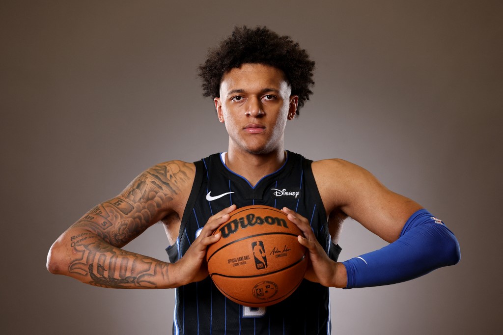 LAS VEGAS, NEVADA - JULY 15: Paolo Banchero #5 of the Orlando Magic poses during the 2022 NBA Rookie Portraits at UNLV on July 15, 2022 in Las Vegas, Nevada. 