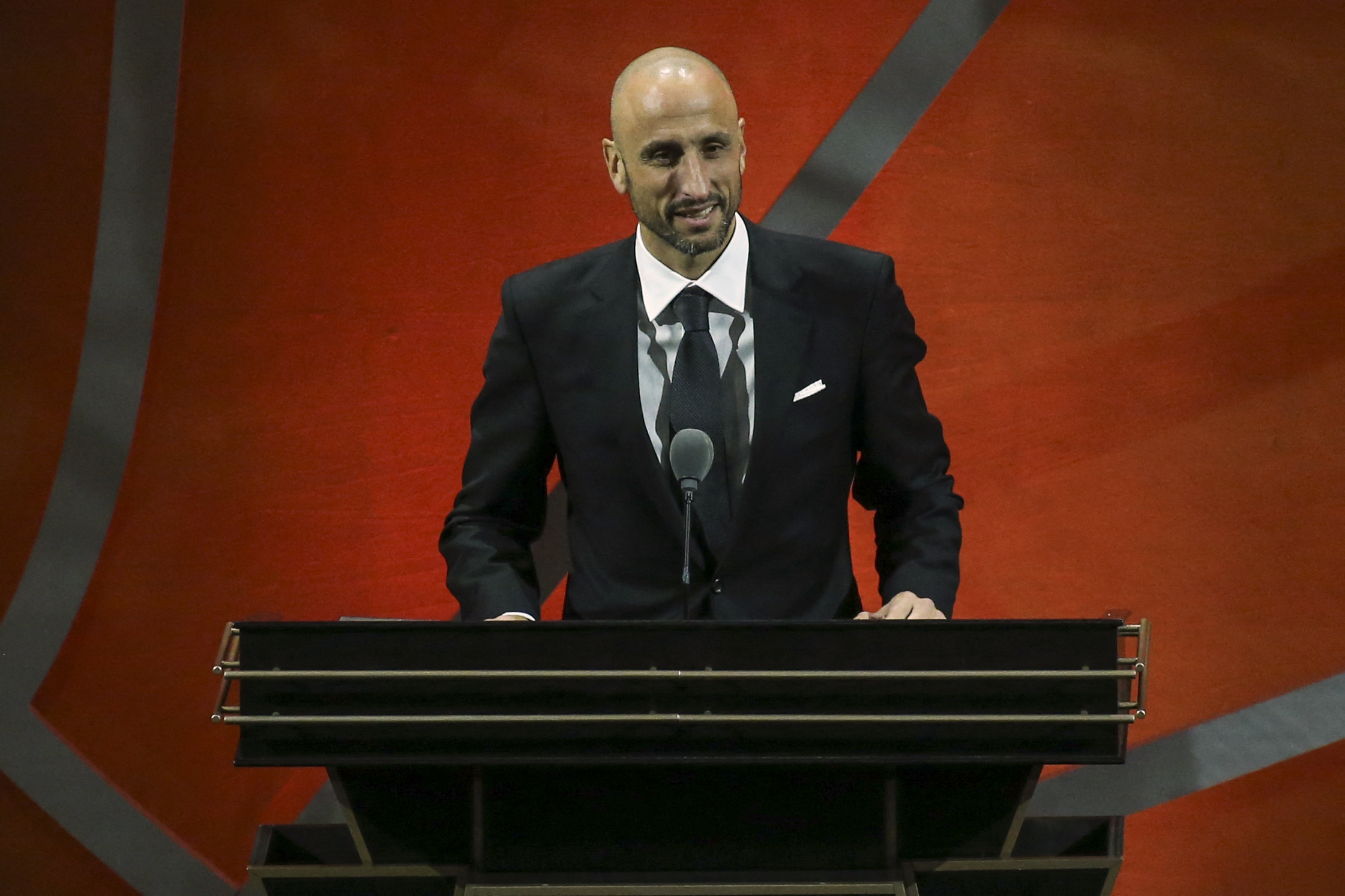 FILE PHOTO: Sep 10, 2022; Springfield, MA, USA; Manu Ginobili is inducted into the 2022 Basketball Hall of Fame at Symphony Hall.
