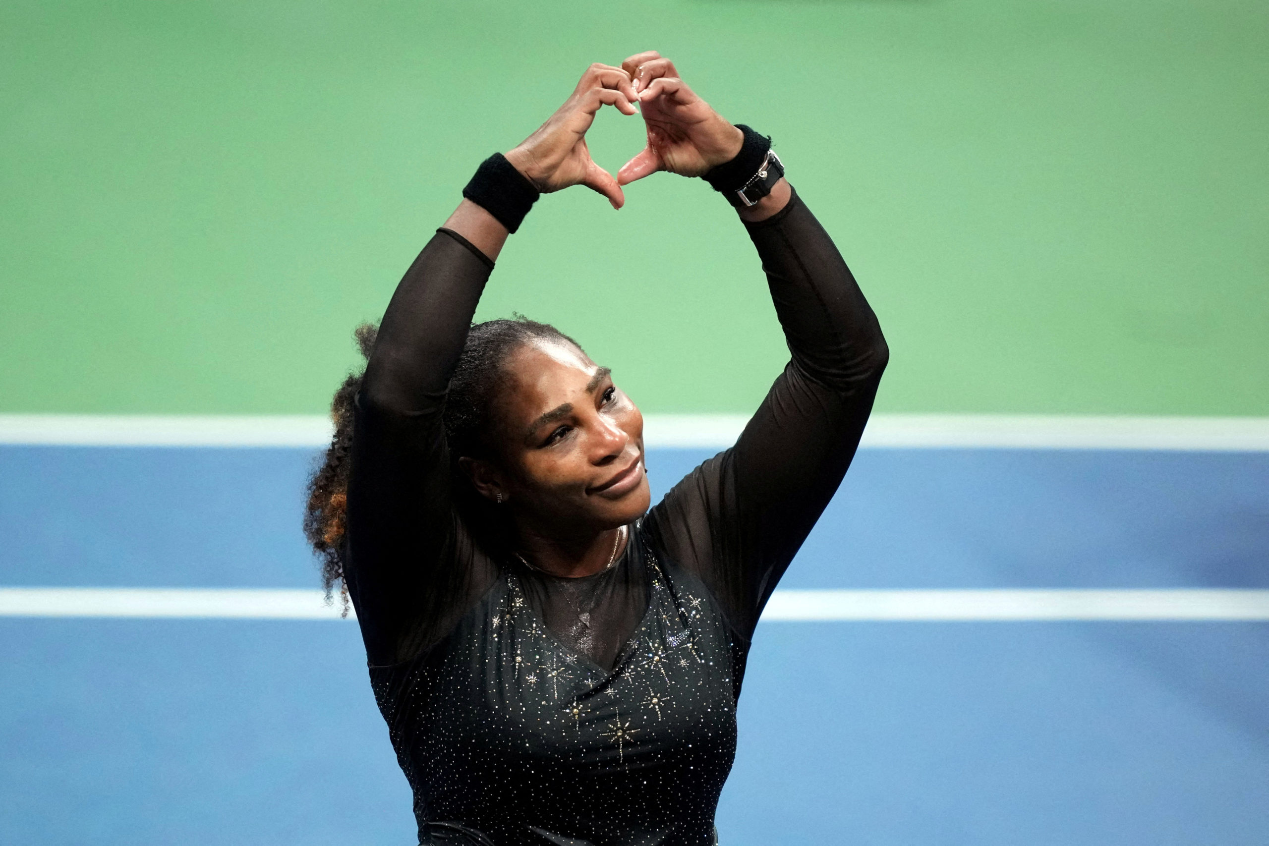 FILE–Serena Williams of the United States gestures to the crowd after a match against Ajla Tomljanovic of Australia on day five of the 2022 U.S. Open tennis tournament at USTA Billie Jean King Tennis Center. 