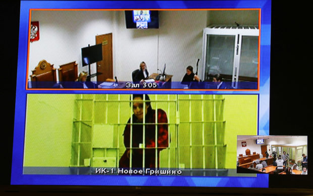 y Griner appears on a screen via video link from the detention centre during a court hearing to consider an appeal against her prison sentence, in Krasnogorsk, Moscow Region, Russia October 25, 2022. 
