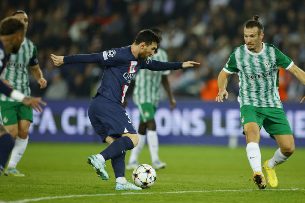 Soccer Football - Champions League - Group H - Paris St Germain v Maccabi Haifa - Parc des Princes, Paris, France - October 25, 2022 Paris St Germain's Lionel Messi scores their fourth goal 