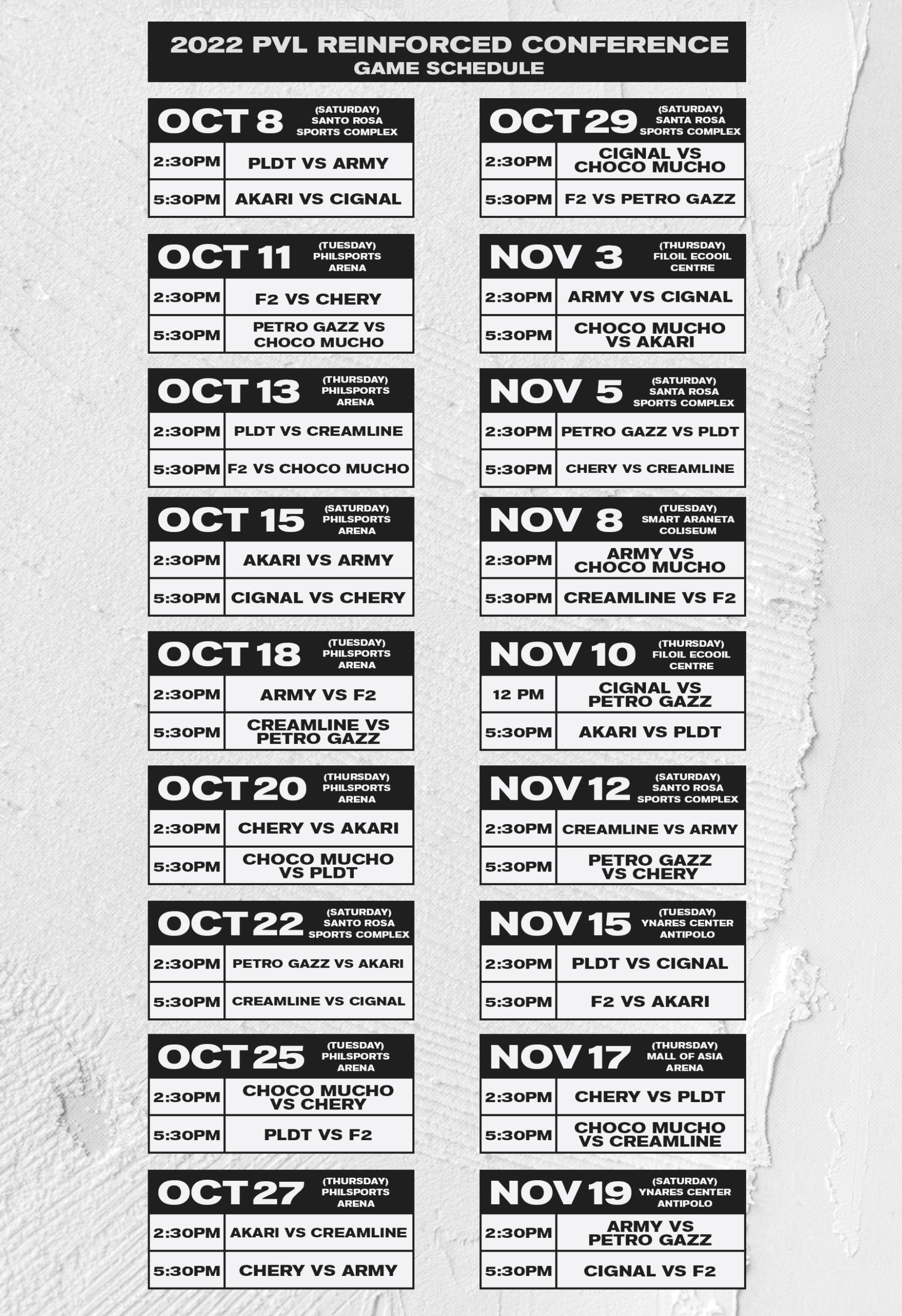 2022 PVL REINFORCED CONFERENCE SCHEDULE