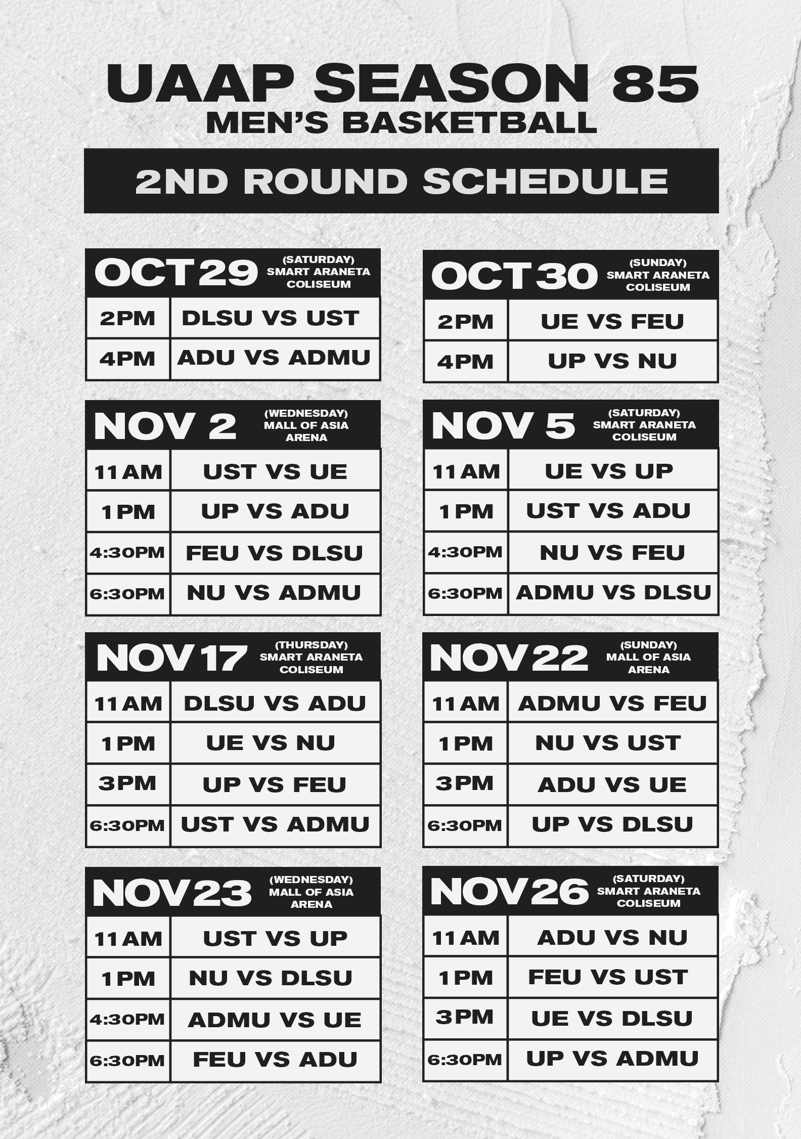 UAAP Season 85 men’s basketball second round schedule