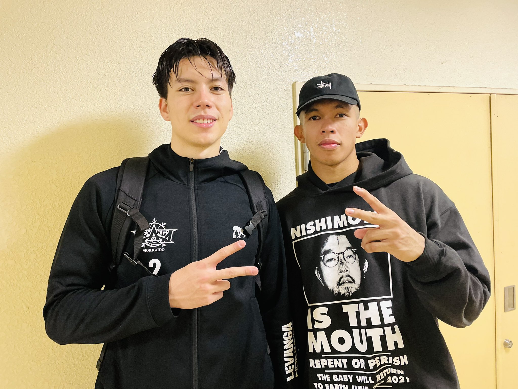 Dwight Ramos and Thirdy Ravena after a Japan B.League game. 